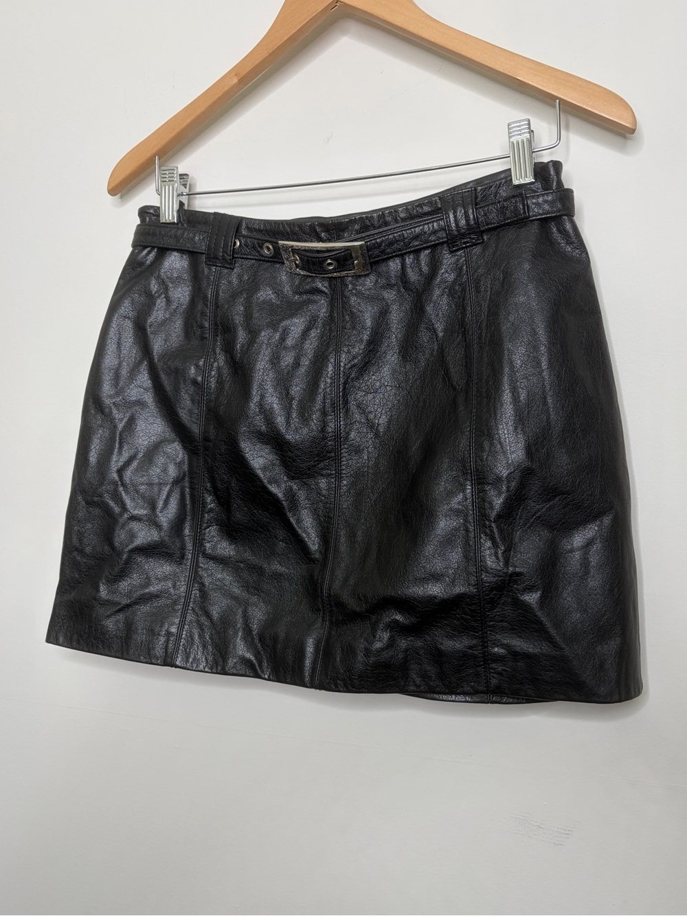 Y2K vintage Black Leather Mini Skirt with Belt maxima Wilson